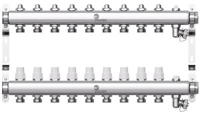 Коллектор для отопления Wester 1"-3/4 в сборе на 9 выходов с 2 заглушками
