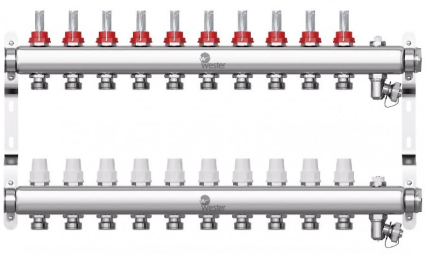 Коллекторная группа Wester 1"-3/4 в сборе с расходомерами на 10 выходов