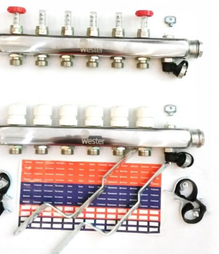 Коллекторная группа Wester 1"-3/4 в сборе с расходомерами на 11 выходов