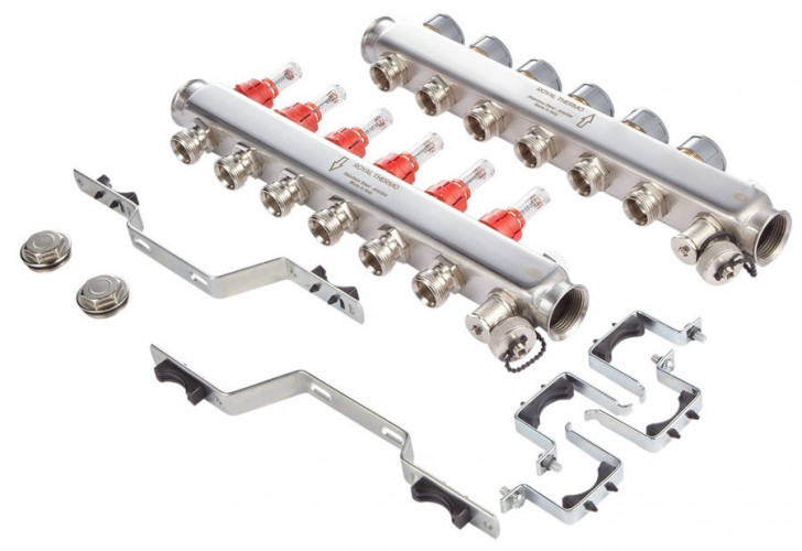 Для отопления Royal Thermo 1" ВР-3/4" НР, 2 выхода с расходомерами, нерж. (RTE 52.102)