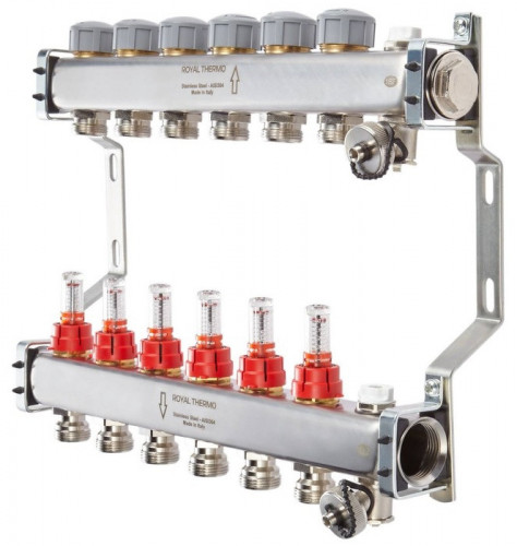 Для отопления Royal Thermo 1" ВР-3/4" НР, 5 выходов с расходомерами, нерж. (RTE 52.105)